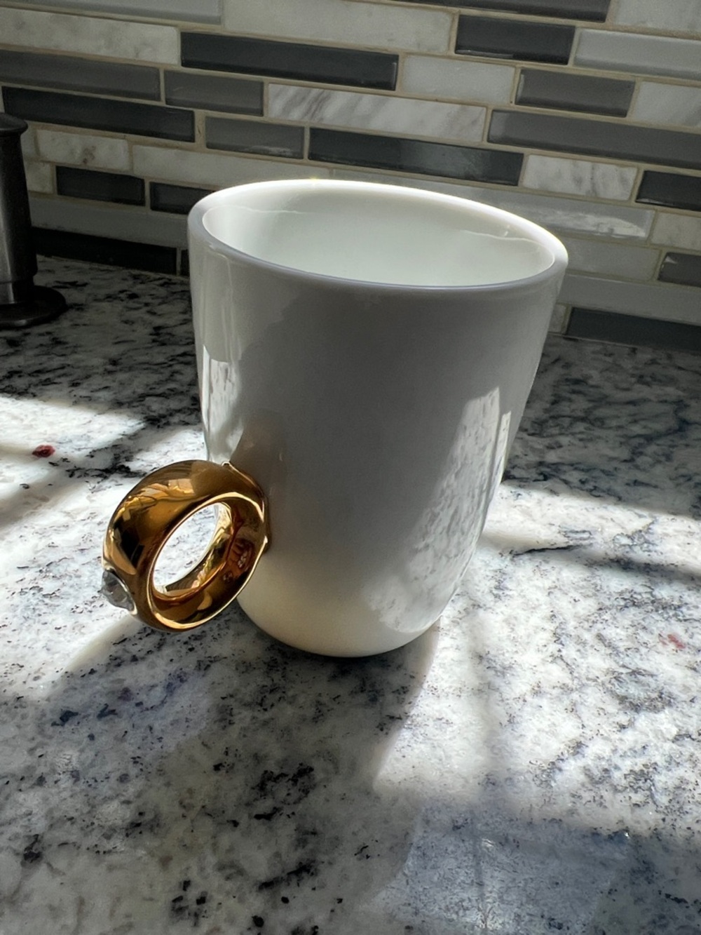 Fred And Friends - White Ceramic Mug with Gold Ring Handle Accent